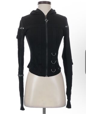 Darker Wavs Women's Black Hooded Zip-Up Gothic Jacket size S